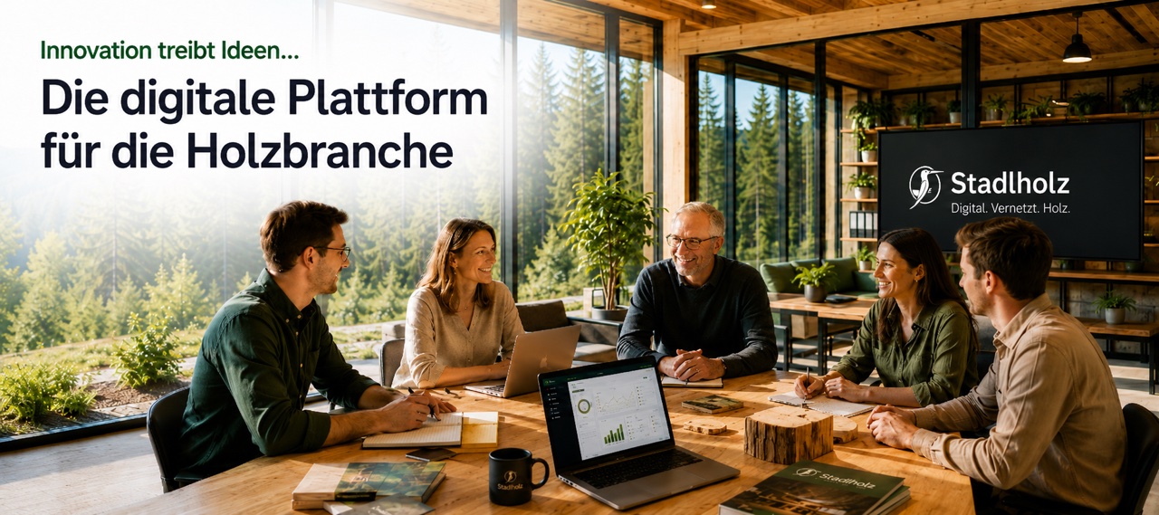 Stadlholz – die digitale Plattform für die Holzbranche: Team im Besprechungsraum aus Holz